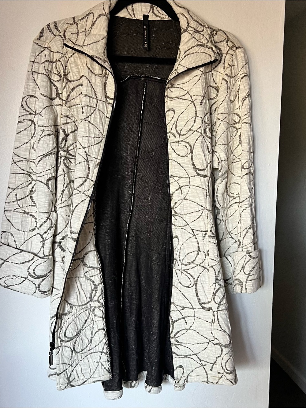 IC by Connie K Textured Swing Jacket Cream Black Abstract Swirl Size M - Picture 3 of 6
